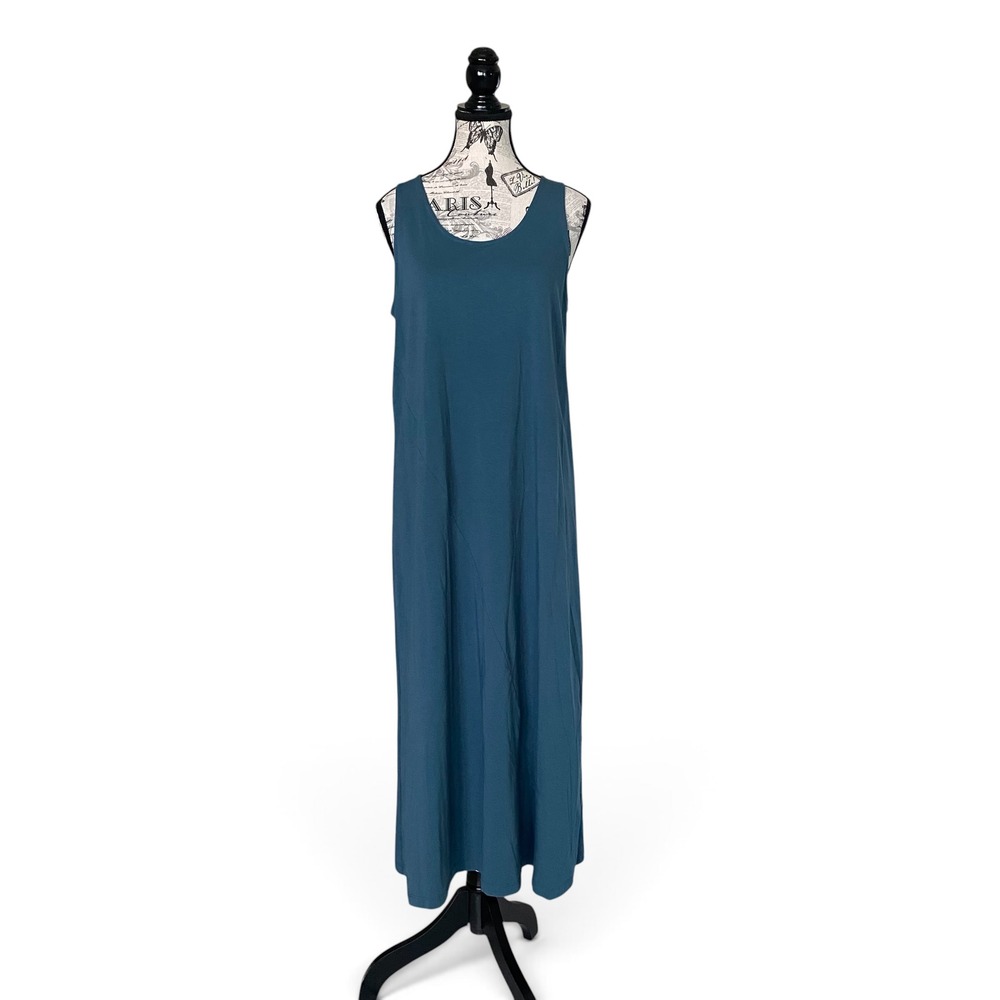 Pact Maxi Dress Women M Teal Blue Organic Cotton Sleeveless Scoop Neck Relaxed